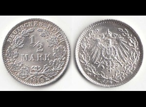 1/2 Mark Kaiserreich EMPIRE 1915 D Silber Jäger 16 (31431