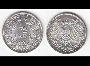 1/2 Mark Kaiserreich EMPIRE 1915 D Silber Jäger 16 (31432