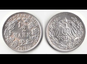 1/2 Mark Kaiserreich EMPIRE 1915 F Silber Jäger 16 (31435