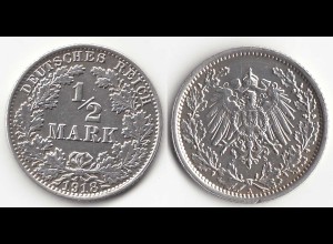 1/2 Mark Kaiserreich EMPIRE 1918 A Silber Jäger 16 (31447