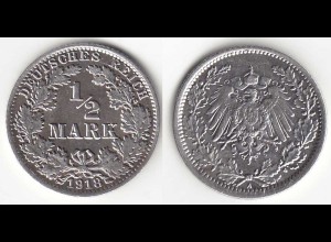 1/2 Mark Kaiserreich EMPIRE 1918 A Silber Jäger 16 (31450