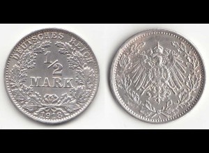 1/2 Mark Kaiserreich EMPIRE 1918 A Silber Jäger 16 (31451