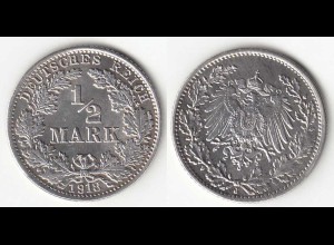 1/2 Mark Kaiserreich EMPIRE 1918 J Silber Jäger 16 (31452