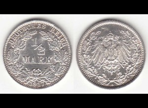 1/2 Mark Kaiserreich EMPIRE 1917 A Silber Jäger 16 (31454