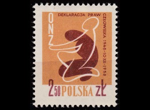 Polen – Poland 1958 Mi. 1078 Erklärung der Menschenrechte 2,5 Zl. ** MNH