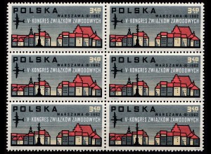 Polen – Poland 1962 Mi. 1363 – 4er Block Gewerkschaften Kongress ** MNH (70025