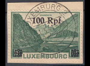 Deutsche Besetzung Luxemburg 100 Rpf. auf 10 Fr. 1940 Mi. 32 Brfstck. used