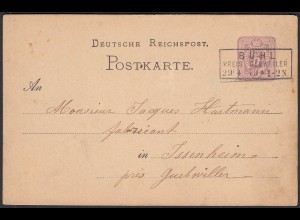 1879 BÜHL Kreis Gebweiler R3 nach Issenheim 5 Pfg. Ganzsachenkarte Elsass (31463