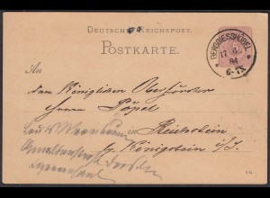 1884 BERGGIESSHÜBEL K1 5 Pfennig Ganzsachenkarte nach REICHSTEIN (31475