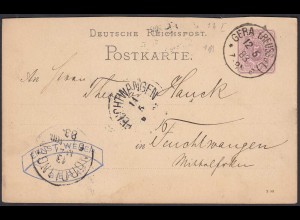 1883 GERA REUSS J.L. K1 5 Pfennig Ganzsachenkarte nach FEUCHTWANGEN (31478
