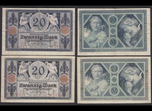 Reichsbanknote 20 Mark 1915 Ro 53 Pick 63 VF (3) UDR: O Serie H (31659