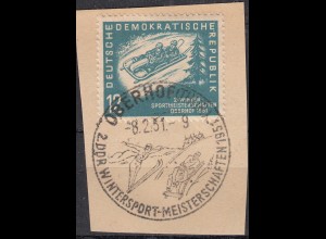 DDR 1951 Mi. 280 Briefstück SST 12 Pfennig Wintersport Zweierbob (70272