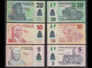 Nigeria 5, 10 + 20 Naira Banknoten 2011 + 2007 UNC (31879