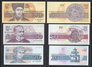Bulgarien - Bulgaria 20,50,100 Leva 1991/1993 Pick 100,101,102 UNC (31958