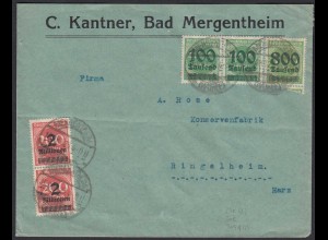 Deutsches Reich Infla-Brief 1923 Bad Mergentheim nach Ringelheim (21674