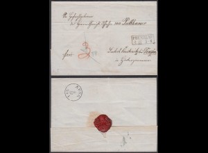 ca. 1840 PRENZLAU R2 alter Umschlag nach Deutsch-Carstenitz bei Denzin (32126