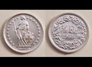 Schweiz - Switzerland 1/2 Franken 1965 SILVER Silber COIN (b501