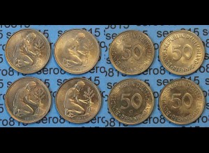 50 Pfennig complete set year 1971 all Mintmarks (D,F,G,J) Jäger Nr. 424 (417