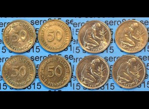 50 Pfennig complete set year 1950 all Mintmarks (D,F,G,J) Jäger Nr. 424 (411