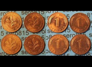 1 Pfennig complete set year 1981 all Mintmarks (D,F,G,J) Jäger 380 (435