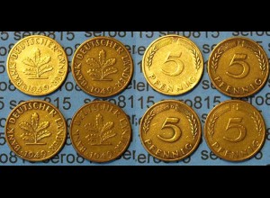 5 Pfennig complete set year 1949 all Mintmarks (D,F,G,J) Jäger 377 (461