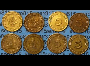 5 Pfennig complete set year 1966 all Mintmarks (D,F,G,J) Jäger 382 (463