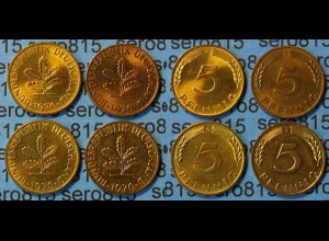 5 Pfennig complete set year 1970 all Mintmarks (D,F,G,J) Jäger 382 (466