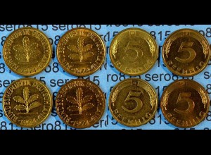 5 Pfennig complete set year 1974 all Mintmarks (D,F,G,J) Jäger 382 (469