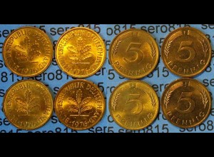 5 Pfennig complete set year 1976 all Mintmarks (D,F,G,J) Jäger 382 (470