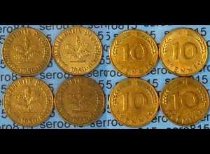 10 Pfennig complete set year 1950 all Mintmarks (D,F,G,J) Jäger Nr. 383 (474