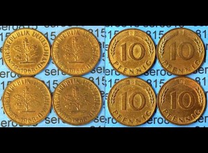 10 Pfennig complete set year 1968 all Mintmarks (D,F,G,J) Jäger Nr. 383 (477