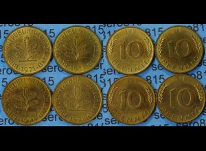 10 Pfennig complete set year 1971 all Mintmarks (D,F,G,J) Jäger Nr. 383 (480