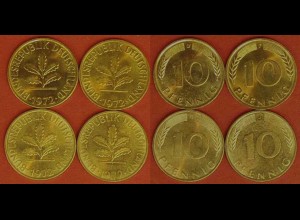 10 Pfennig complete set year 1972 all Mintmarks (D,F,G,J) Jäger Nr. 383 (481