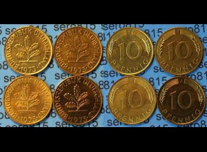 10 Pfennig complete set year 1973 all Mintmarks (D,F,G,J) Jäger Nr. 383 (482