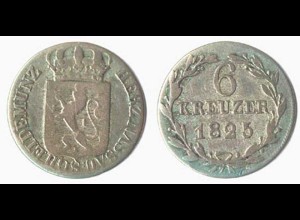 Herzogtum Nassau 6 Kreuzer Silber Münze 1825 Wilhelm 1816-1839 (156