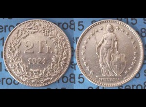 Schweiz - Switzerland - 2 Franken Silber-Münze 1921 (596