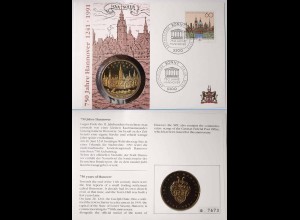750 Jahre Hannover Numisbrief vom 08.01.1991 mit Medaille (d565