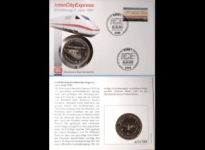 Inter City Express Numisbrief von 1991 mit Medaille Deutsche Bundesbahn (d573