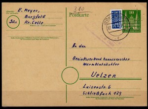 Karte Posthilfstelle/Landpost Bargfeld Kreis Celle 1950 Tierzucht Uelzen (6049
