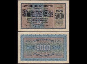Bayern - Bavaria - 5000 Mark Banknote Notenbank Notgeld 1-12-1922 VF (14834