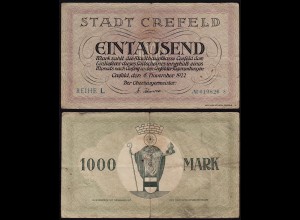 Rheinland - Crefeld Krefeld 1000 Mark 1922 Notgeld F/VF (14679
