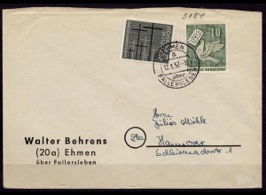 Ehmen Landpost-Überstempel Fallersleben 1957 n.Hannover (6805