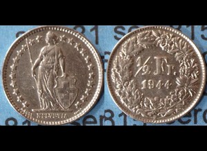Schweiz - Switzerland 1/2 Franken 1944 SILVER Silber COIN (7012