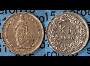 Schweiz - Switzerland 1/2 Franken 1950 SILVER Silber COIN (7016