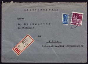 Elsdorf R-Brief Bauten 60 Pf Einzelfrankatur 1951 (7567