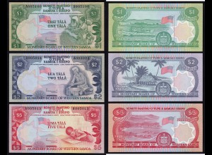 West-Samoa - 1, 2, 5 Tala Banknote 1980 Pick 19, 20, 21 UNC (16198