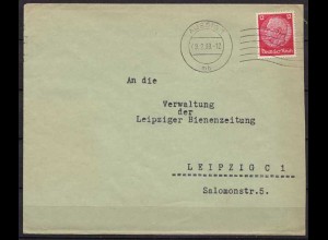 Aussig Maschinenstempel Brief nach Leipzig 1939 (9881