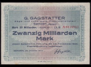 Bayern - Senden 20 Milliarden Mark 1923 Gagstätter Säge und Hobelwerk VF (14738