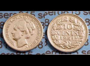 Niederlande NEDERLAND 10 Cent Silber 1941 (b477