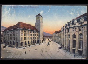 AK Schweiz St. Gallen Bahnhof und Postgebäude (16767